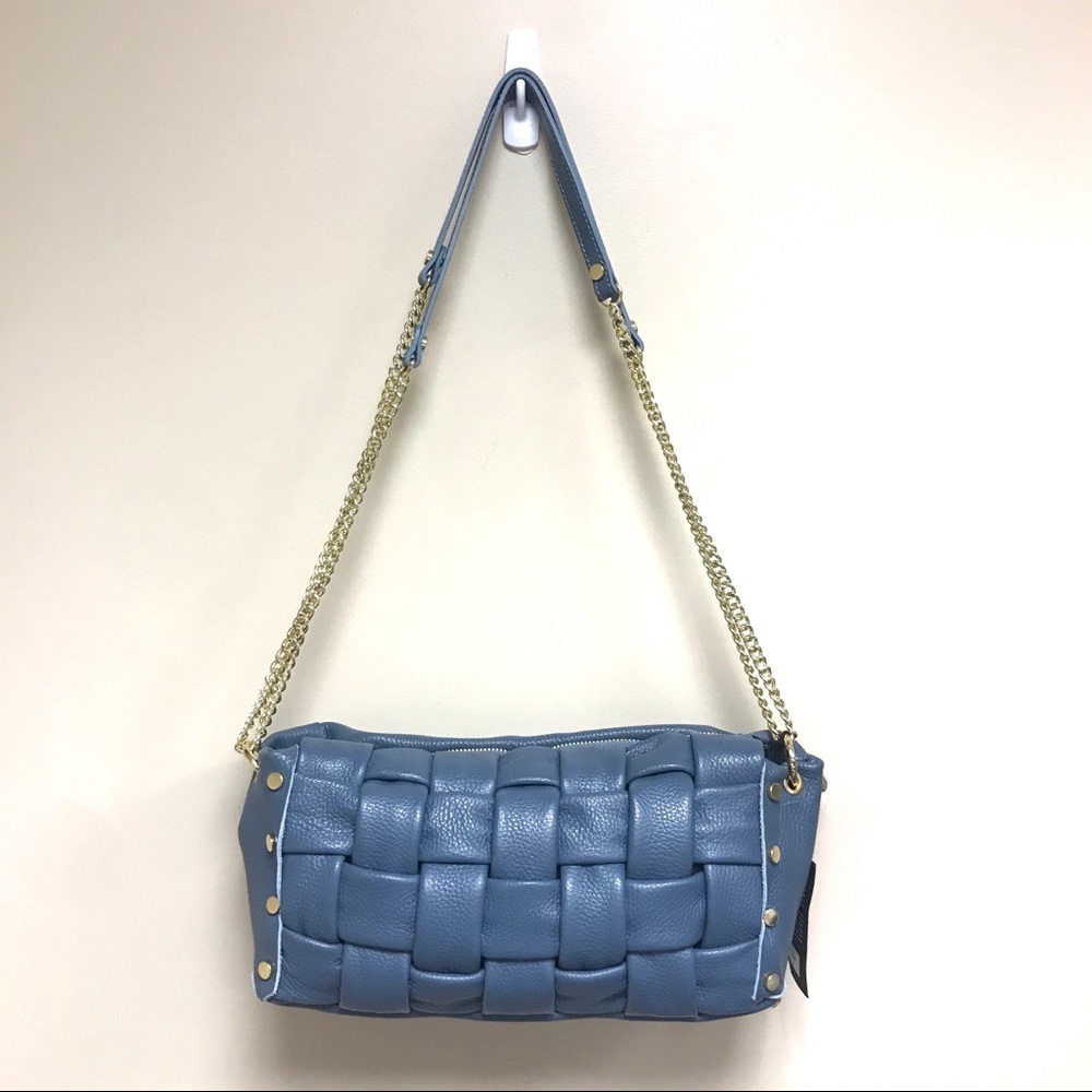 Blue Woven Chain Strap Shoulder Bag